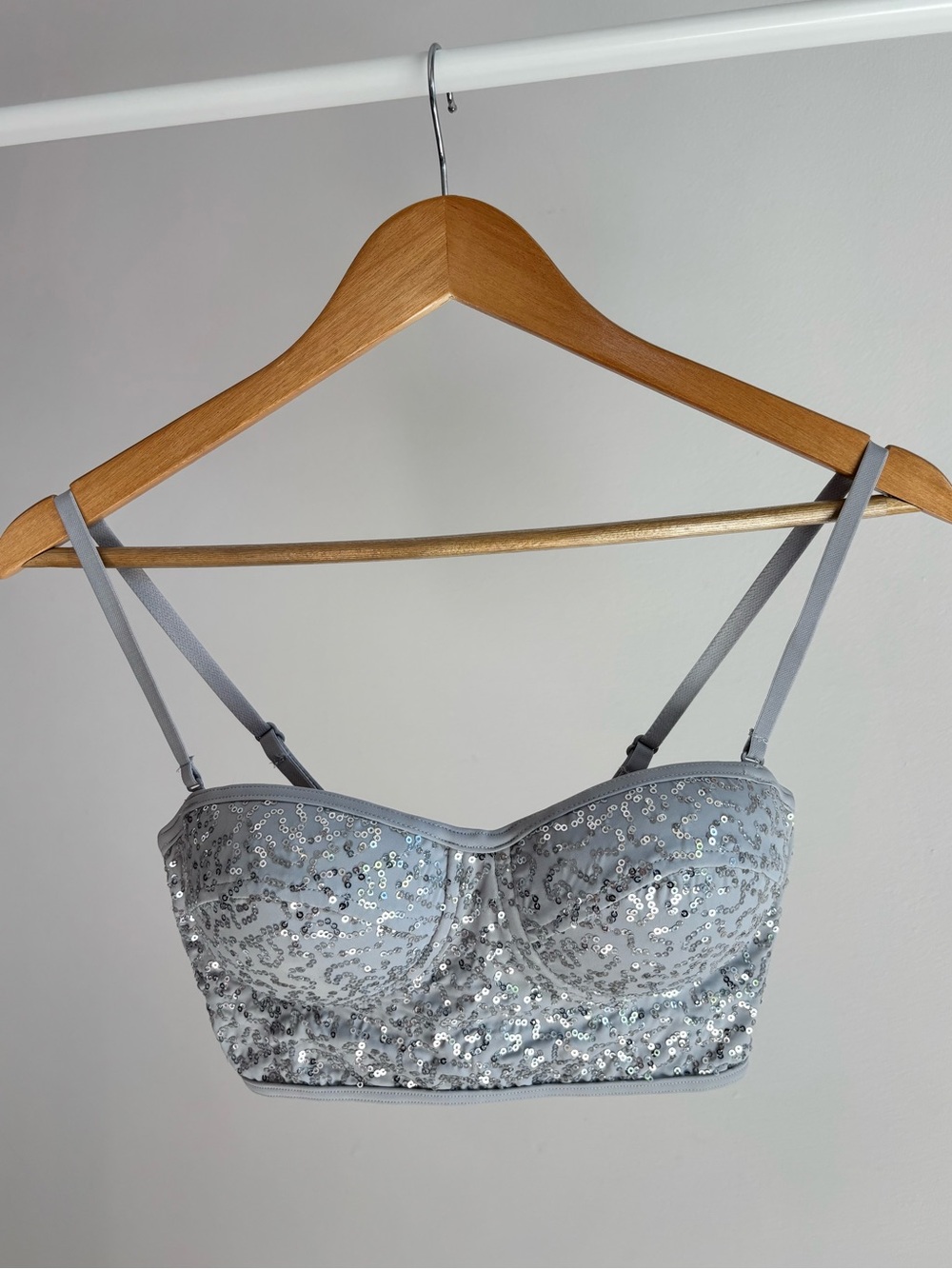 Balera Dance Silver Sequin Bra Crop Top Size P